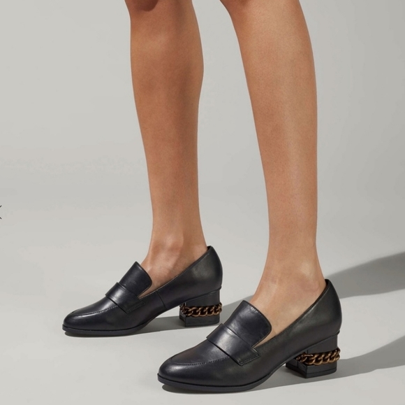 EUC KURT GEIGER LONDON Raquel Block Heel Black Leather Loafers  Sz. 7 - Picture 1 of 17